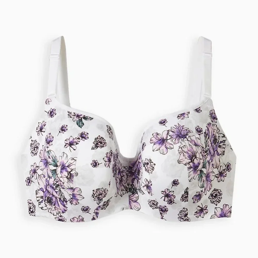 Torrid Bra Full Coverage 42DDD White Purple Balconette Underwire Back Smoothing - Picture 4 of 4
